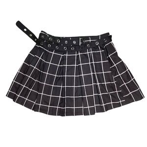 Hot Topic Y2K Grunge Goth Black White Grid Plaid Women's Mini Skirt W Belt 2X